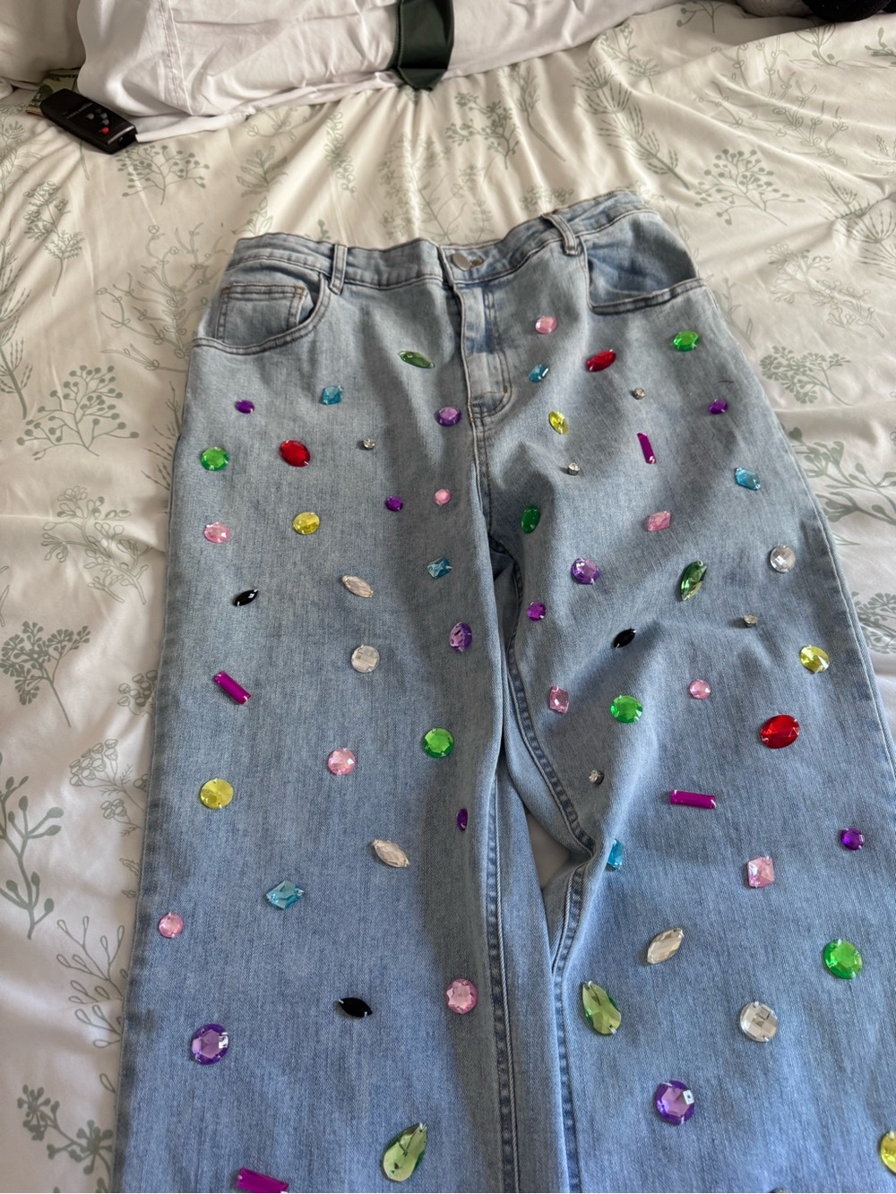 blue b Light Blue Embellished Women's Jeans — Multicolor Gem Accents - Picture 6 of 7